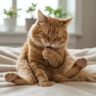 a cat grooming herself