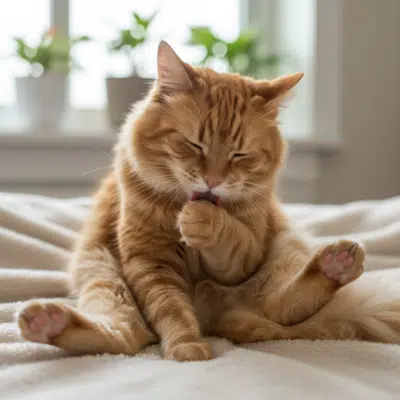 a cat grooming herself